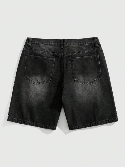 ROMWE MEN Street Life شورت جينز فضفاض مزين برصاصات لرجال