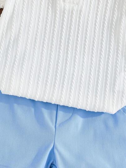 مجموعة مكونة من قميص بولو للأطفال الصبيان مطرز بالدب مع طوق ، وشورت مريح 2 قطعة ، بتصميم أنيق على الطريقة البريطانية
