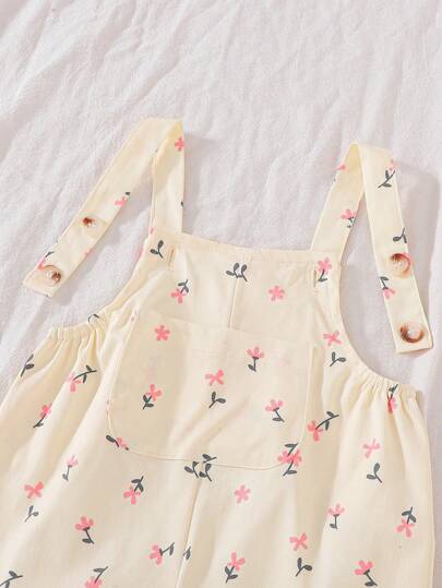 SHEIN Vintaside Kids جمبسوت إجمالية مطبوعة برباطات للأطفال الرضع البنات من عمر 0-3 سنوات، بنمط زهري صغير، متناسقة مع جميع المواسم للربيع والصيف