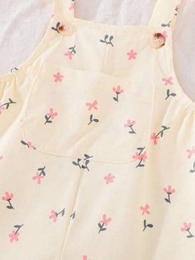 SHEIN Vintaside Kids جمبسوت إجمالية مطبوعة برباطات للأطفال الرضع البنات من عمر 0-3 سنوات، بنمط زهري صغير، متناسقة مع جميع المواسم للربيع والصيف