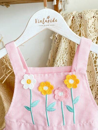 فساتين بيبي Vintaside Kids فستان صيفي أكمام بدون أطفال بناتي جديد بتطريز زهري مخطط معلق