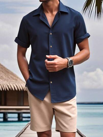 ملابس رجالي Manfinity RSRT مجموعة قميص كاجوال بأكمام قصيرة للرجال للتنزه والعطلات الصيفية، ملابس شاطئية للعطلات للرجال، ملابس للعطلات للرجال، إطلالة للعطلات للرجال