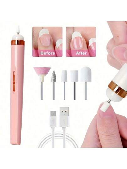 ملف أظافر محمول، مثقاب أظافر كهربائي مزود ب- 5 رؤوس إضافية، شحن بمنفذ USB مع إضاءة LED، سرعة قابلة للتعديل، مناسب لفن الأظافر وأدوات العناية بالأظافر