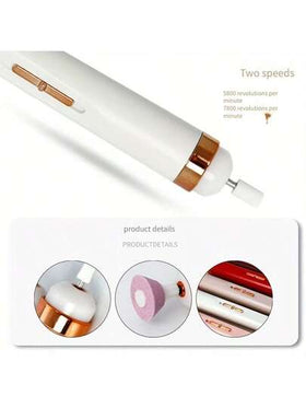ملف أظافر محمول، مثقاب أظافر كهربائي مزود ب- 5 رؤوس إضافية، شحن بمنفذ USB مع إضاءة LED، سرعة قابلة للتعديل، مناسب لفن الأظافر وأدوات العناية بالأظافر