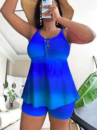 SHEIN Swim Curve مجموعة ملابس سباحة تانكيني حالتر ذات درجتي لون للمرأة المقاسات الكبيرة