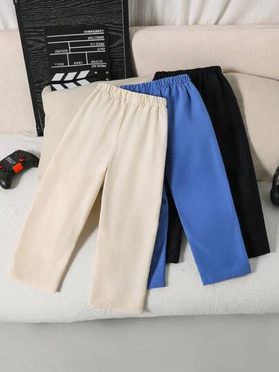 SHEIN 3 طقم بنطلونات للأولاد الصغار العادية مزودة بخصر مرن مناسبة للأعمار من 4-7 سنوات، مناسبة لحضور الزفاف، حامل الخاتم، صبي الصفحة