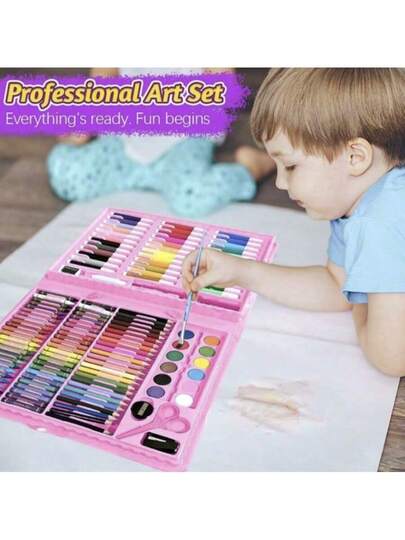 150 قطعة مجموعة لوازم رسم وأدوات قرطاسية للأطفال، تشمل فرشاة رسم، قلم رصاص، قلم تخطيط، طباشير، أقلام تلوين مائية، أقلام ملونة، مقص، مسطرة، هدايا للعودة إلى المدرسة، عيد الميلاد، هالوين، عيد الفصح،