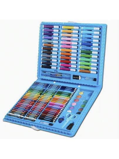 150 قطعة مجموعة لوازم رسم وأدوات قرطاسية للأطفال، تشمل فرشاة رسم، قلم رصاص، قلم تخطيط، طباشير، أقلام تلوين مائية، أقلام ملونة، مقص، مسطرة، هدايا للعودة إلى المدرسة، عيد الميلاد، هالوين، عيد الفصح،