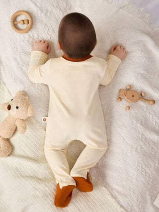Cozy Pixies رومبير ذات رقبة دائرية ناعمة لحديثي الولادة من الأولاد/البنات بنمط الدب الكرتوني بألوان متباينة طويلة الأكمام مع بنطال