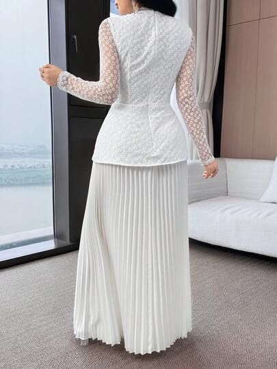 Modelyn العيد فستان طويل أنيق للنساء مع لوحة من الدانتيل وتصميم مقطوع بتنورة بيبلوم