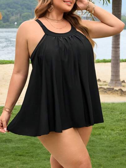 SHEIN CURVE+ بيكيني ذو قطعتين للنساء ذوات الحجم الكبير مجزأ، بيكيني ظهر مكشوف لعطلات الصيف