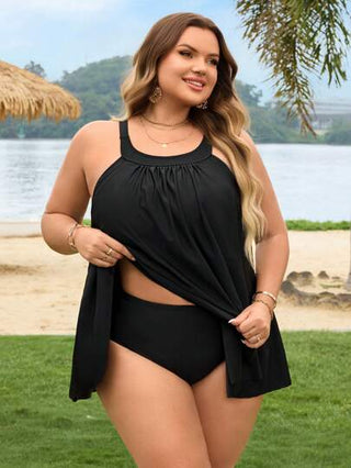 SHEIN CURVE+ بيكيني ذو قطعتين للنساء ذوات الحجم الكبير مجزأ، بيكيني ظهر مكشوف لعطلات الصيف