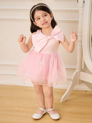 فساتين بيبي Glamorique Kids فستان صيفي بدون أكمام للبنات مع زخارف فراشة وتصميم شبكي متعدد الطبقات