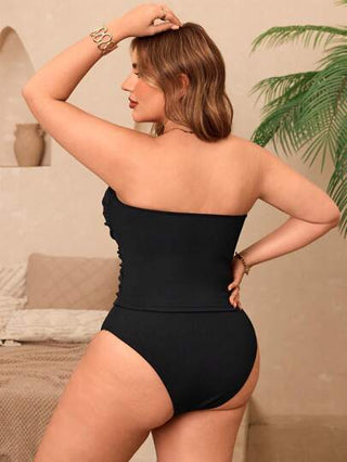 Swim Basics ملابس سباحة طقم تانكيني ذو رابطة أمامية للنساء ذوات الحجم الكبير لون أحادي