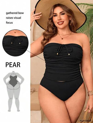 Swim Basics ملابس سباحة طقم تانكيني ذو رابطة أمامية للنساء ذوات الحجم الكبير لون أحادي
