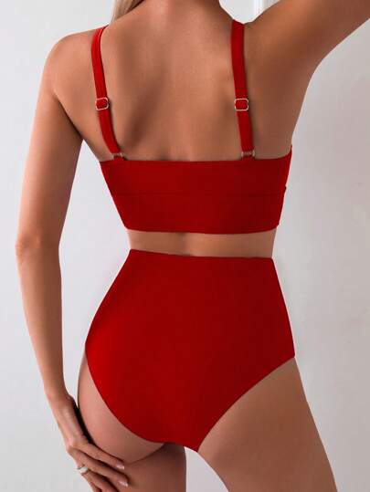 طقم تانكيني حريمي Swim Basics مجموعة بكيني كاجوال من قطعتين سوداء الجزء السفلي ذات خصر مرتفع للنساء