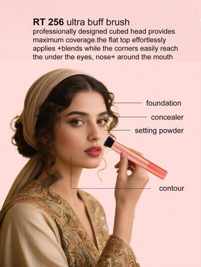 Real Techniques 4 قطع مجموعة فرش تجميل الوجه، للكونسيلر، الأساس، البودرة الثابتة، فرش الماكياج للمزج والتلميع والنحت، محمولة للسفر، مجموعة هدايا
