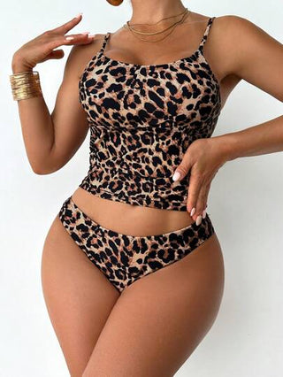 طقم تانكيني حريمي Swim Lushoire سترة صيفية نسائية بطبعة نمر قابلة للتعديل وإكسسوار بكيني، بأسلوب الشاطئ