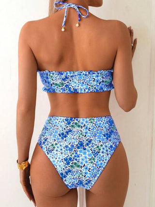 Swim أزياء صيفية للشاطئ للنساء، مجموعة بكيني زهري جديدة مع تصميم متموج وعقد لؤلؤي رقيق وسحاب