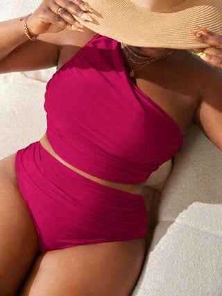 Swim Basics ملابس السباحة بشورت مشدود ومكشوف الظهر وأعلى بياقة غير متماثلة لأحجام كبيرة للصيف
