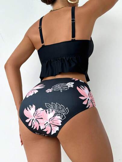 طقم تانكيني حريمي Swim Lushoire بدلة سباحة زهور استوائية قطعتان للنساء ،أزياء عطلة،أزياء مهرجان الكرنفال