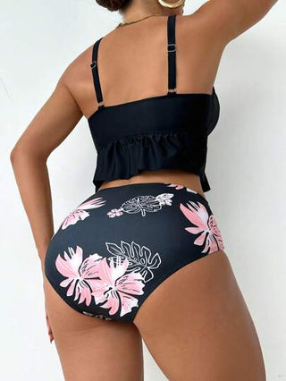 طقم تانكيني حريمي Swim Lushoire بدلة سباحة زهور استوائية قطعتان للنساء ،أزياء عطلة،أزياء مهرجان الكرنفال