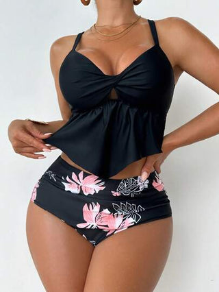 طقم تانكيني حريمي Swim Lushoire بدلة سباحة زهور استوائية قطعتان للنساء ،أزياء عطلة،أزياء مهرجان الكرنفال