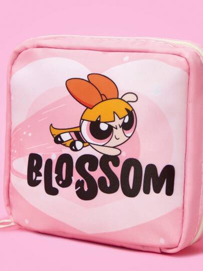 THE POWERPUFF GIRLS X  زهرة مطبوعة حقيبة إكسسوارات، حقيبة مجهزة لحمل مستلزمات السفر والمكياج