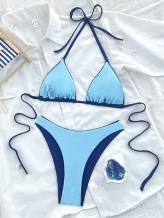 Swim بيكيني بشريط معقود للظهر مكشوف لسيدات باللون الأحادي للشاطئ والعطلات