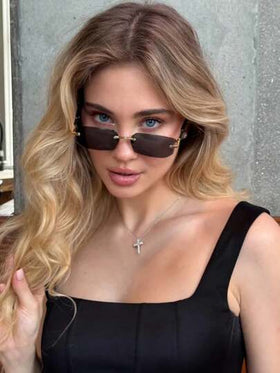 نظارة شمسية مستطيلة بدون إطار للرجال/النساء، معدنية بطراز كلاسيكي رجعي، ديكور للخروجات الخارجية والسفر والشاطئ والعطلات، إكسسوارات نظارات للنساء، نظارات أنيقة للخروجات العائلية والسفر والعطلات