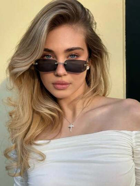 نظارة شمسية مستطيلة بدون إطار للرجال/النساء، معدنية بطراز كلاسيكي رجعي، ديكور للخروجات الخارجية والسفر والشاطئ والعطلات، إكسسوارات نظارات للنساء، نظارات أنيقة للخروجات العائلية والسفر والعطلات