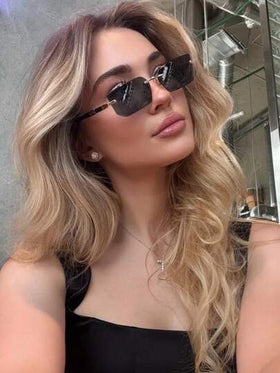 نظارة شمسية مستطيلة بدون إطار للرجال/النساء، معدنية بطراز كلاسيكي رجعي، ديكور للخروجات الخارجية والسفر والشاطئ والعطلات، إكسسوارات نظارات للنساء، نظارات أنيقة للخروجات العائلية والسفر والعطلات