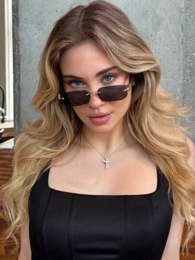 نظارة شمسية مستطيلة بدون إطار للرجال/النساء، معدنية بطراز كلاسيكي رجعي، ديكور للخروجات الخارجية والسفر والشاطئ والعطلات، إكسسوارات نظارات للنساء، نظارات أنيقة للخروجات العائلية والسفر والعطلات