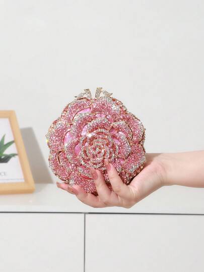حقيبة مسائية صغيرة أنيقة قطعة واحدة، بتصميم زهرة من الراين، مناسبة للحفلات والسهرات، حقيبة مسائية فاخرة مصنوعة يدويًا من البلور المعدني، حقيبة مسائية مرصعة بالراين للنساء، حقيبة يد لامعة/جديدة، مناسبة للعروس/هدية