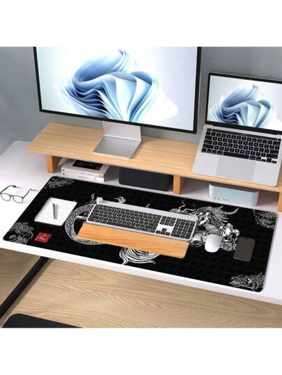 1 قطعة وسادة فأرة ذات طباعة تنين - مقاومة للانزلاق، حافة مخيطة طاولة، قاعدة مطاطية، سطح ناعم، مثالية للألعاب والمكتب، متوفرة بأحجام مختلفة