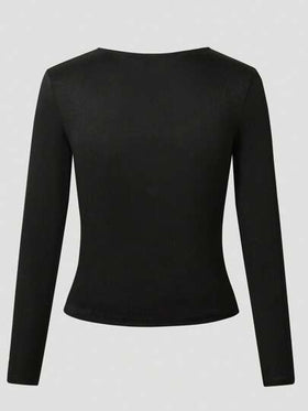SHEIN ملابس علوية سيدات المراهقات، بياقة مربعة مزينة بالدانتيل، بأكمام طويلة ضيقة، أنيقة وعصرية، مناسبة للمراهقات والسيدات الشابات