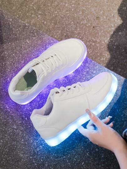 أحذية رياضية كاجوال ذات إضاءة LED من 16 لون قابلة للشحن بمنفذ USB للرجال والنساء والأزواج والطلاب وراقصي الشوارع، تضيء في الظلام ، مناسبة للبالغين ، أحذية مسطحة ، أحذية رياضية بلون أحادي