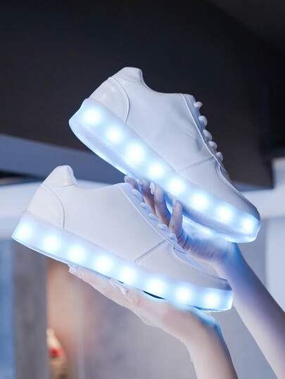أحذية رياضية كاجوال ذات إضاءة LED من 16 لون قابلة للشحن بمنفذ USB للرجال والنساء والأزواج والطلاب وراقصي الشوارع، تضيء في الظلام ، مناسبة للبالغين ، أحذية مسطحة ، أحذية رياضية بلون أحادي