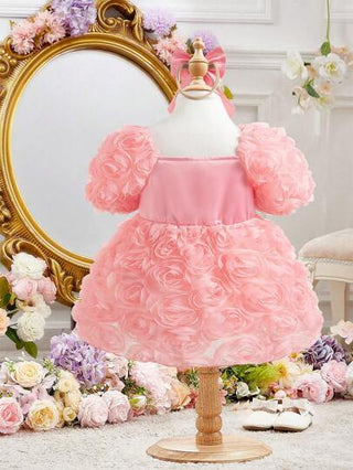 فساتين بيبي Glamorique Kids فستان بتصميم ثلاثي الأبعاد بطبعة وردية للبنات الصغار، مقترن مع إكسسوار شعر بشريطة. إصدارات جديدة للربيع والخريف والصيف. مريح وأنيق وجذاب وطفولي، إنه ضروري للارتداء اليومي