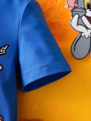 TOM & JERRY X طقم تيشيرت كاجوال قصير الأكمام وشورت للأطفال الرضع ذو تصميم لطيف بطبعات كرتونية حواف ملونة