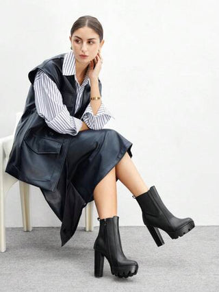 X Lucía Bellido CUCCOO BIZCHIC بوت نسائية بكعب عريض مدبب وطويل تحت الكاحل، للعطلات الصيفية، بيع موسمي، أناقة أساسية، أعمال كاجوال وأنيقة، عيد الميلاد والسنة الجديدة