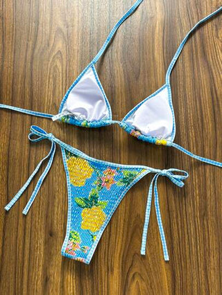Swim Mod مجموعة بكيني نسائية مطبوعة بزهور، بكيني ثلاثي الزواية بربطة جانبية ، بكيني قماش مقنع ذو ملمس منقط مناسب لارتداء الشاطئ في العطلات