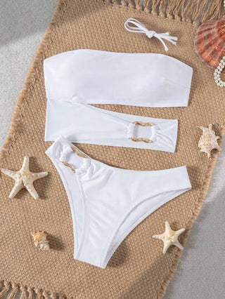 طقم تانكيني حريمي Swim Chiccia مجموعة بيكيني نسائية قطعتين, ملابس علوية بانديو أبيض وأسفل ثلاثي الأضلاع, وصول جديد للصيف