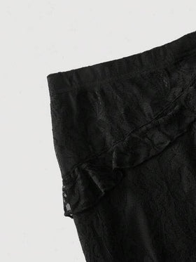 SHEIN MOD تنورة نسائية سوداء مكشكشة ذات شق عالي مزينة بالدانتيل، مناسبة لرأس السنة، عيد الميلاد، الحفلات، عطلة الشاطئ، الملابس، الملابس الشارعية النسائية، ملابس عيد الحب للنساء