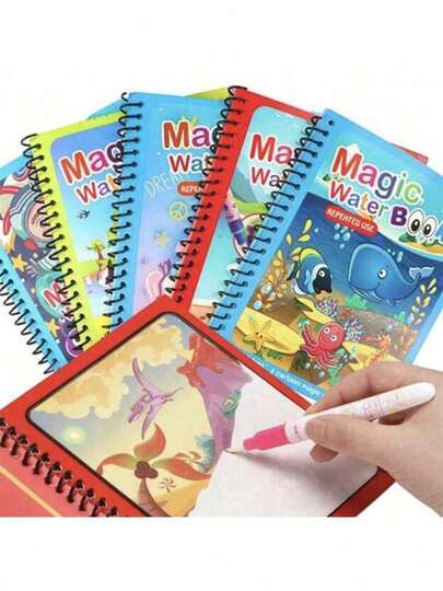 1/3/5/8 كتاب رسم بألوان مائية سحرية، طقم تلوين ورسم سحري، رسم بألوان مائية تعليمي وتكراري (حدود الكتاب والأقلام بألوان عشوائية) للمكتب والمدرسة والرسم والطلاب والأقلام والقرطاسية ولوازم المدرسة والألوان المائية وهدايا أعياد الميلاد