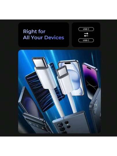 كبل شحن سريع مزدوج USB C بقوة 60 واط للآيفون 16 و 15 برو ماكس و 15 بلس، بوكو، من نوع C إلى C، شاحن سريع مَضفور بسلك بيانات وعلبة