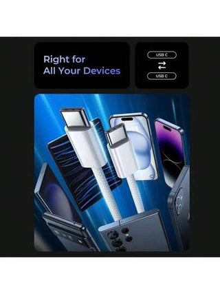 كبل شحن سريع مزدوج USB C بقوة 60 واط للآيفون 16 و 15 برو ماكس و 15 بلس، بوكو، من نوع C إلى C، شاحن سريع مَضفور بسلك بيانات وعلبة