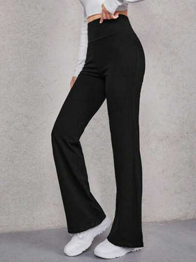 SHEIN EZwear بنطلون أسود مرن مناسب للنساء للاستخدام اليومي، مبطن بالحرارة، مناسب للخريف/الشتاء، أسلوب الشارع، الخارج، الرياضة