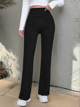 SHEIN EZwear بنطلون أسود مرن مناسب للنساء للاستخدام اليومي، مبطن بالحرارة، مناسب للخريف/الشتاء، أسلوب الشارع، الخارج، الرياضة