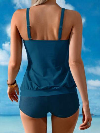 طقم تانكيني حريمي Swim Lushoire ملابس علوية بيكيني كامي مع أربطة مطاطية هندسية للنساء
